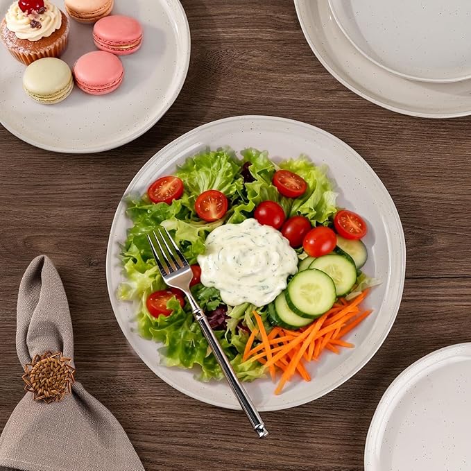 AmorArc Ceramic Dinnerware Sets with Pasta Bowls for 6, Handpainted Plates and Bowls Set with Rustic Terracotta Underside, Scratch Resistant Dishes Set, Dishwasher & Microwave Safe, 24 Pcs