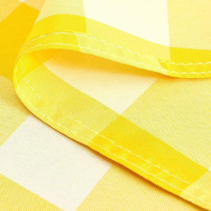 Hiasan Checkered Round Tablecloth 90 Inch - Waterproof & Wrinkle Resistant Washable Fabric Plaid Table Cloth for Dining Room/Party/Outdoor Picnic, Yellow and White