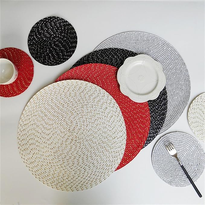 Anti Crease PU Leather Placemat Waterproof Heat- Wipeable Dining Table Mats for Home Kitchen(Red,18cm)
