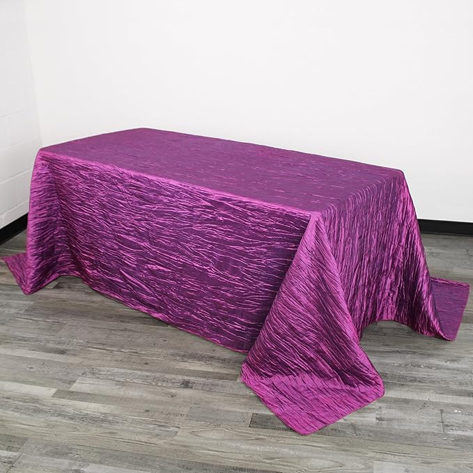 YOUR CHAIR COVERS - 90 x 156 inch Rectangular Crinkle Taffeta Tablecloth - Purple, Rectangle Table Linens for 8 ft Rectangular Tables, Wedding Crushed Table Cloth