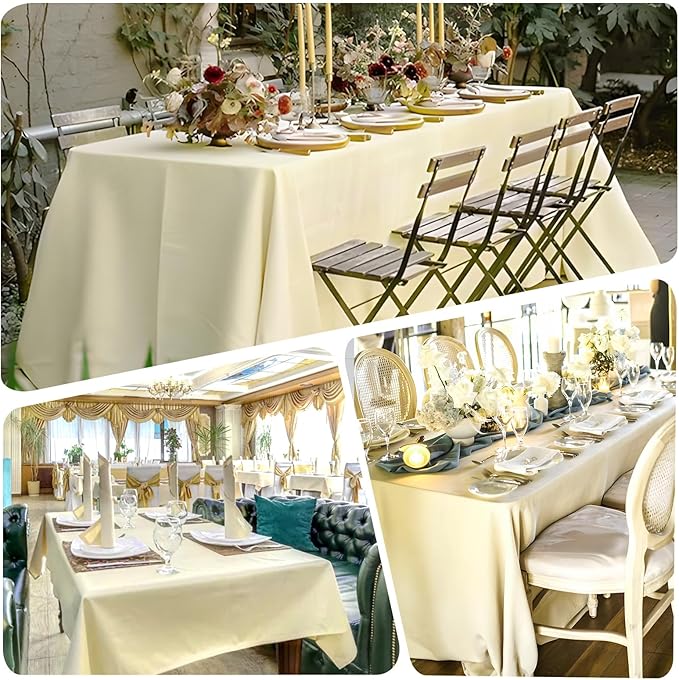 8 Pack Beige Table Cloth 60x126 Inch Rectangle Tablecloths for 8 Foot Rectangle Tables, Wrinkle Resistant Washable Polyester Fabric Rectangular Table Cover for Dining Banquet Wedding Party