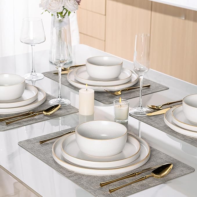 AmorArc Stoneware Dinnerware Sets for 4,Reactive Ceramic Plates and Bowls Set,Highly Chip and Crack Resistant | Dishwasher & Microwave Safe | Round Dishes Set Service for 4 (12pc)