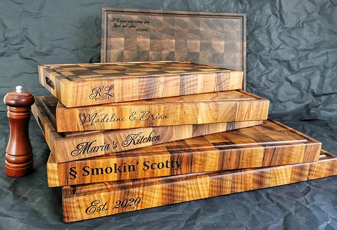 Personalized End Grain Walnut Cutting Board, GrainWoods Handcrafted Wood Kitchen Chopping Block (19x13x2 Inches)