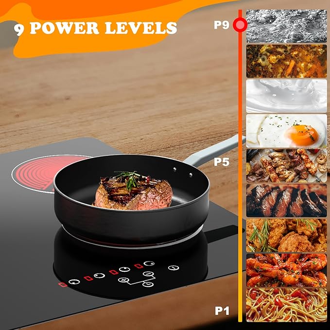 4 Burner Electric Cooktop, TOPWISH 24 Inch, Built-in Electric Stove Top, 220-240v Radiant Cooktop with Child Lock, Touch Control, Residual Heat Indicator, Overheat Protection, Hard Wire (No Plug)