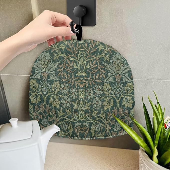 Tea Cozy for Teapots with Handle - William Morris Pattern Flower Garden Dust Insulated Cover, Hanging Fold-Up Design, Suitable for Kitchen and Living Room Table Decoration