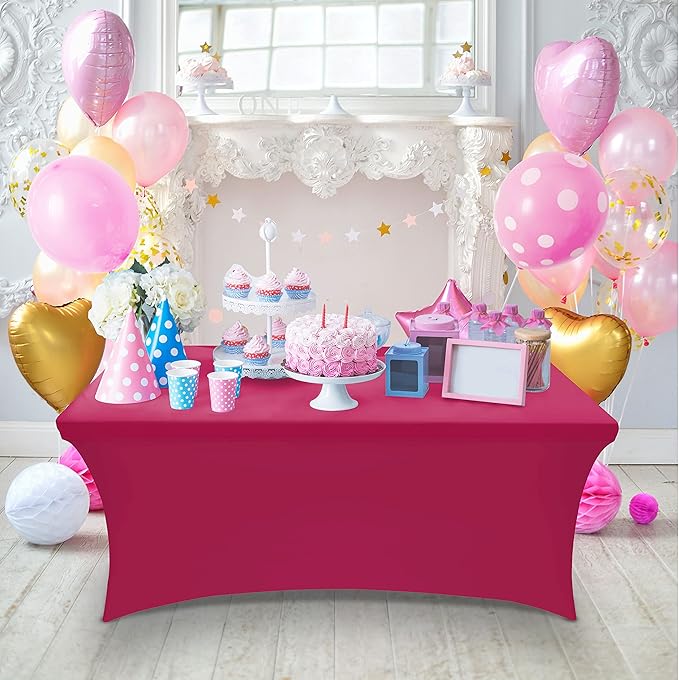 Utopia Kitchen Spandex Tablecloth 1 Pack [6FT, Fuchsia] Tight, Fitted, Washable and Wrinkle Resistant Stretch Rectangular Patio Table Cover for Event, Wedding, Banquet & Parties [72Lx30Wx30H Inch]