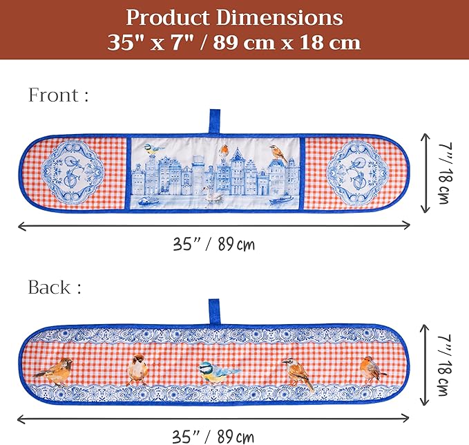 Maison d' Hermine Double Oven Mitts 100% Cotton 7"x35" Double Oven Mitt Heat Resistant BBQ Cooking Gloves with Loop, Baking, Grilling, Home, Kitchen, Handling Hot Pans Spring Summer (Amsterdam Canals)