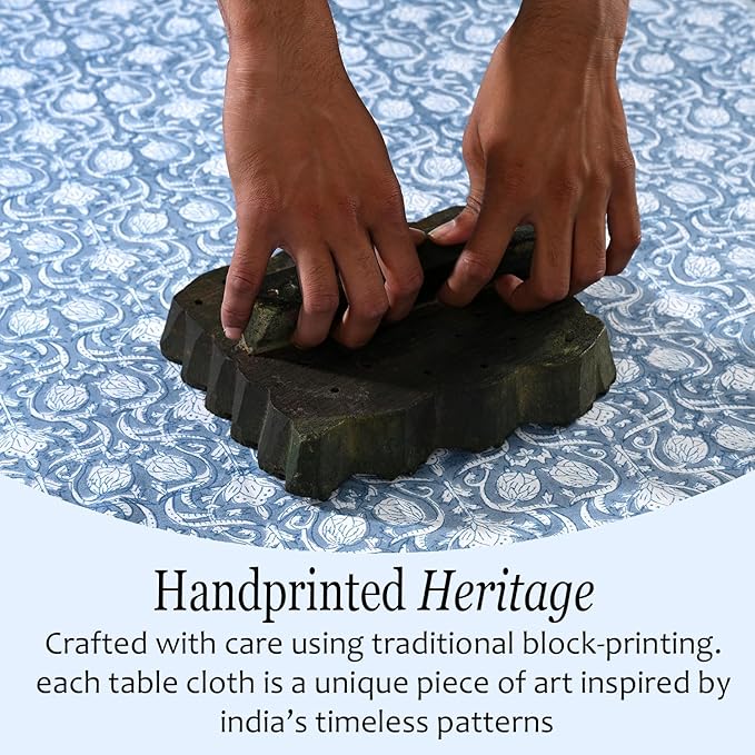 CPC Azure Regal Tablecloth 100% Cotton 72x140 Inch Indian Block Print Rectangle Table Cover, Table Cloth for Gifting in Weddings, Halloween, Fall, Christmas, Thanksgiving