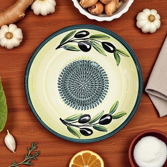 Ceramic Grater Bowl, Garlice Grater Plate, Handmade Ginger Grater, Mincer Bowl for Cheese &Vegetables, Ceramic Decorative Mincer, Hand Dish for Garlic (Sunny Olives)