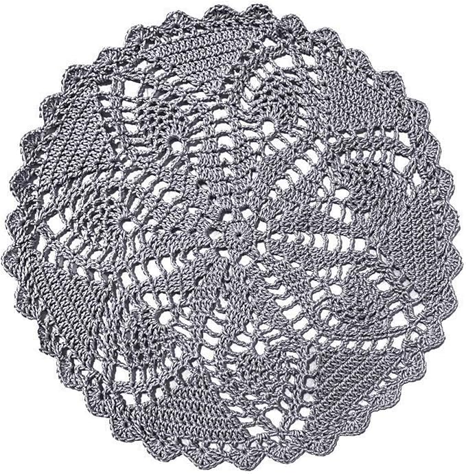 BIBITIME 11 to 12 inches Pineapple Flower Lace Doilies Handmade Crochet Placemats Table Coasters Vintage Wedding Party Decor (Dark Grey,1PC)