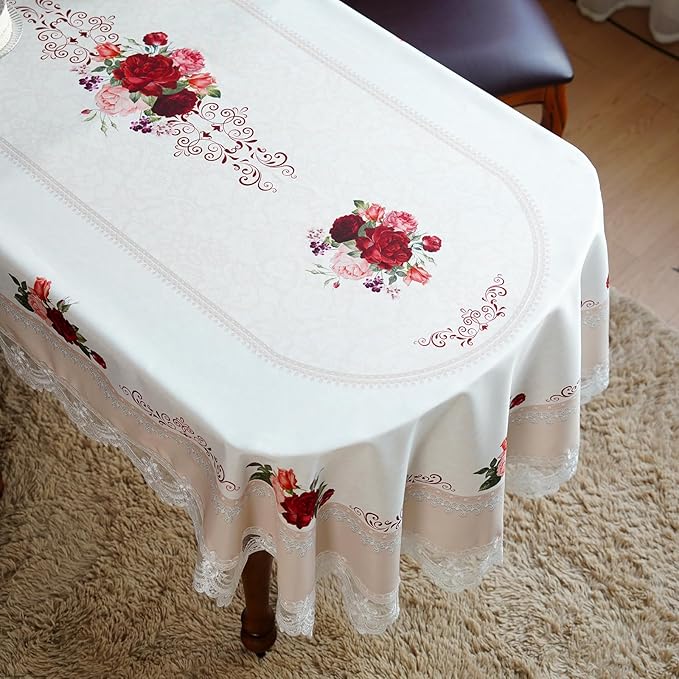 SUTAVIA Oval Lace Table Cloth Farmhouse Table Cover Classic Antique Flower Decor Macrame Tablecloth Vintage Decoration for Home Holiday Party Dining Table (Offwhite, Oval, 52"x70")