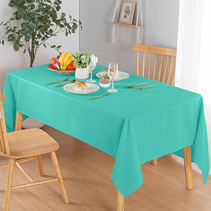 Hiasan 60 X 84 Inch Rectangle Textured Tablecloth - Waterproof Spillproof Antiwrinkle Jacquard Table Cloth for Kitchen and Dining Dinner, Outdoor Picnic, Holiday and Parties, Aqua