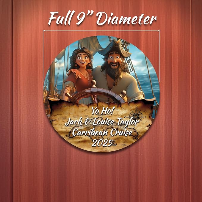 Personalized Pirate Couple Cruise Door Decoration Magnet, Custom Personalized Inscriptions Including Names, Occasions, Dates, Quotes or Anything That captures The Essence of Your Cruise