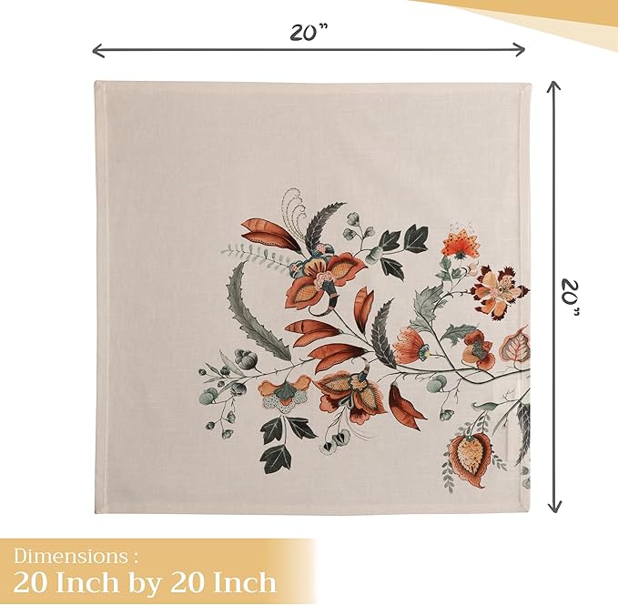 Maison d' Hermine Cloth Napkins Set of 4 100% Cotton for Thanksgiving Christmas Decorations Everyday Reusable Square Fall Napkins Cloth Washable Dinner Party (Dalida, 20"x20")