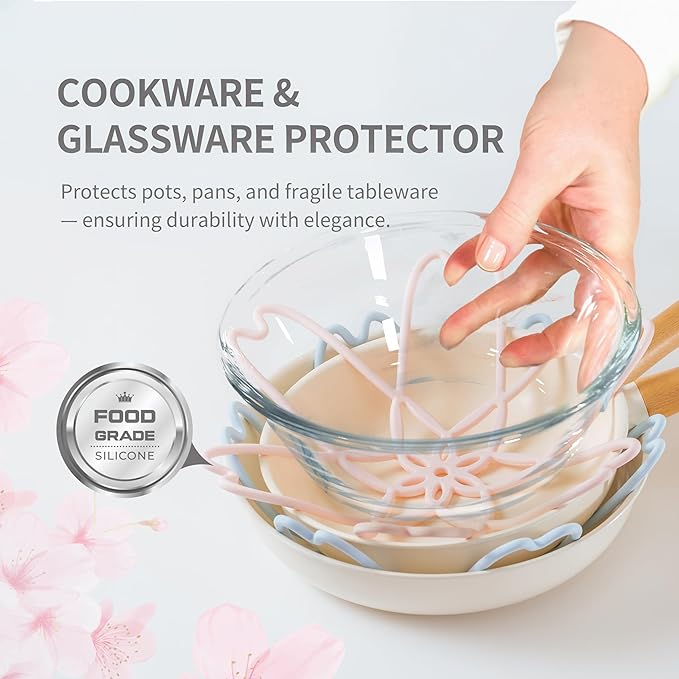 iPROTECT - Stack Expert | Multi-Purpose BPA-Free Silicone Pans & Pots Protector. Set of 3. Trivets for All Cookware Sizes, Protects Coating & Scratches, Dishwasher Safe (Silver Gray, S&L)