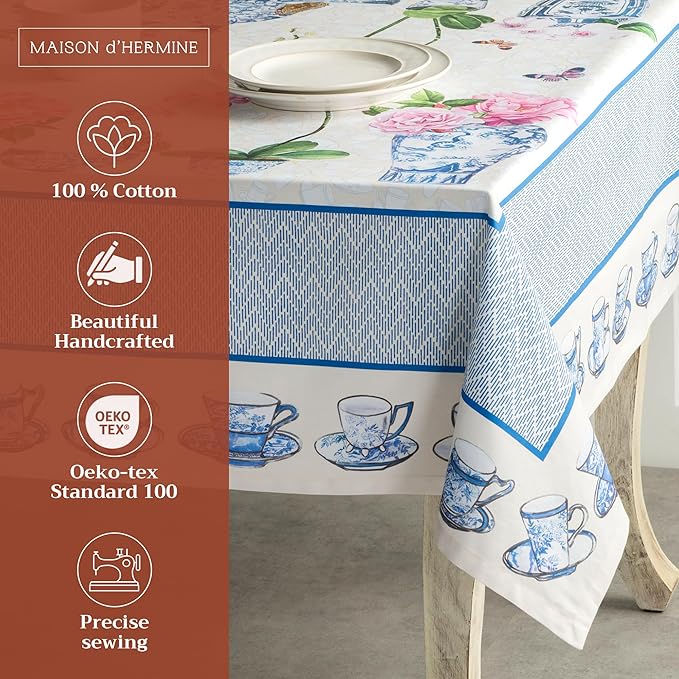 Maison d' Hermine Table Cloth Rectangle Table 100% Cotton 60 x 108 Inches Tablecloth Reusable Decorative for Dining Room Farmhouse Home Valentines Day Decorations Spring Summer - Canton