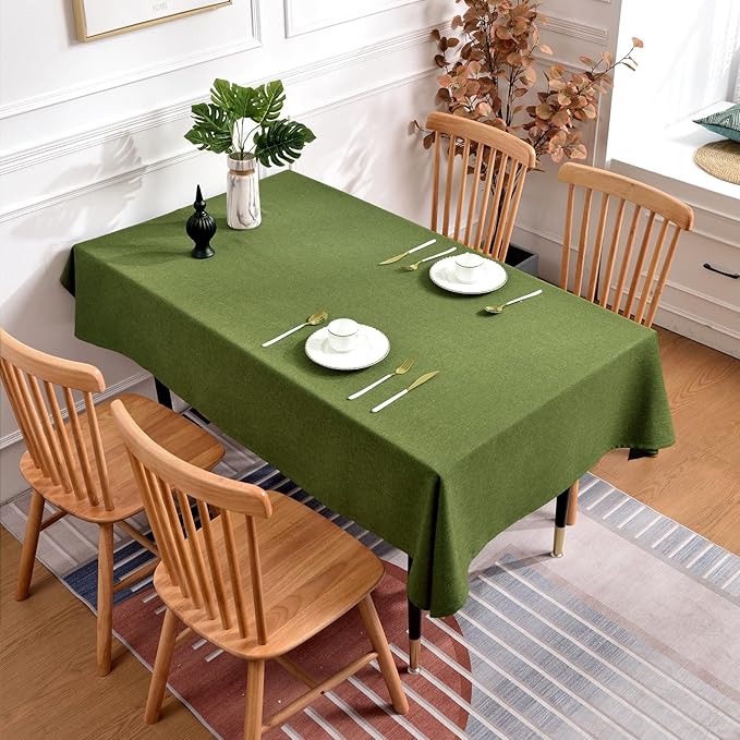 Rectangle Tablecloth 57 x 118 Inch - Waterproof Faux Linen Table Cloth for Dining Table, Kitchen, Party, Wedding, Holiday & Everyday Decoration, Olive