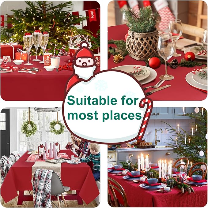 Hiasan Red Tablecloth Rectangle - Wrinkle Resistant and Waterproof Dining Room Washable Christmas Table Cloth, Polyester, 60 x 140 Inch