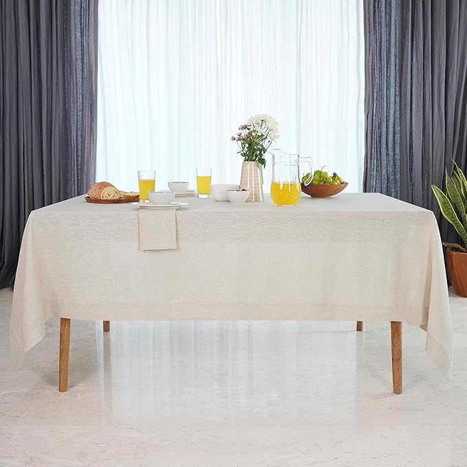 D'Moksha Homes Linen Tablecloth 60 x 108 Inch - 100% Pure Linen Light Natural Tablecloth for Rectangle Tables - Machine Washable Table Cloth for Valentines, Spring, Easter