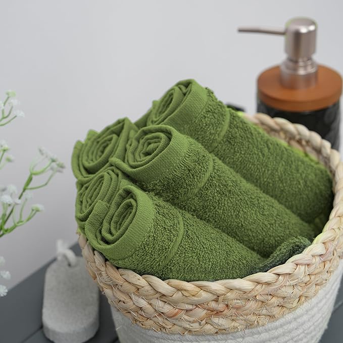 Tens Towels Pack of 60 Washcloths, 12 x 12 Inches, Lighter Weight, Quick to Dry, Super Soft & Absorbent, Gentle Face Towels, Hotel Quality, Perfect for Bathroom, Gym, Spa (Forest Green, 60 Pack)