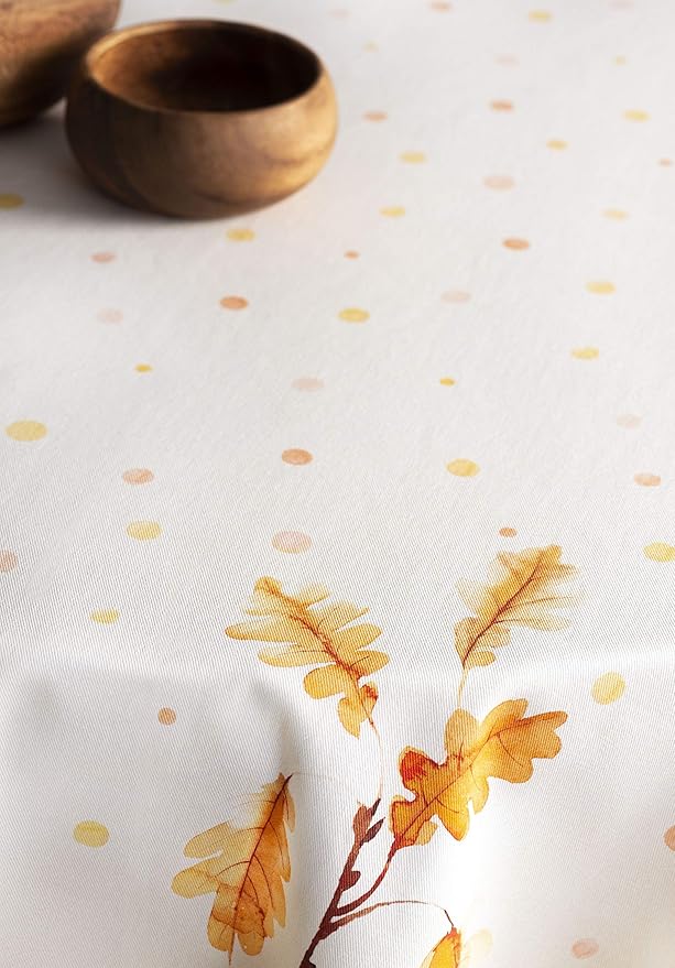 Maison d' Hermine Table Cloth Round Table 100% Cotton 69 Inches Fall Tablecloth Reusable Everyday Use for Thanksgiving Christmas Decorations Dining Farmhouse Party (Oak Leaves)