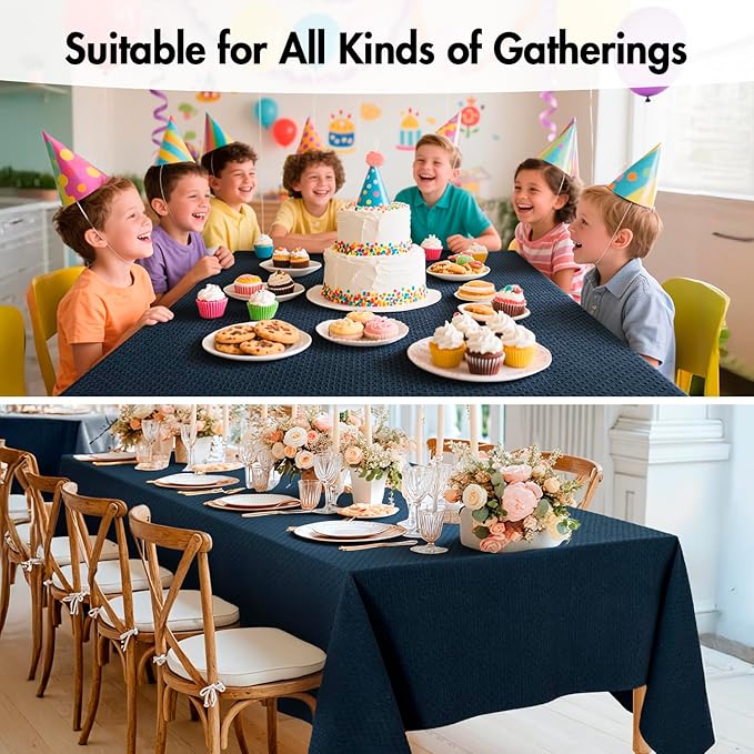 MIULEE Navy Linen Cotton Table Cloth Rectangle Tablecloth Waterproof Spillproof Cross-Star Textured Table Cltoth Decorative Farmhouse Style for Dining Party Weddings 60x120 Inch