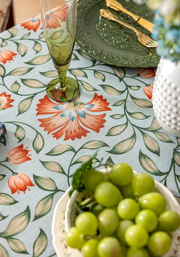 Designer French Linen Table Cloth for Rectangle Tables,Vintage Iris Floral Pattern Tablecloth,Colorful Table Cover for Kitchen Dining,Fall Holiday,Thanksgiving, 60x120
