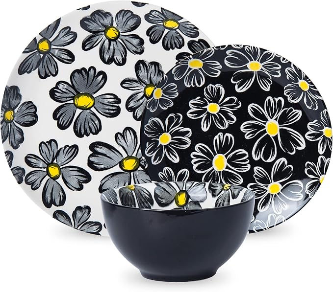 12-pieces Dinnerware Set Ceramic Dish Set Plates Sets Service for 4, Bowl Sets, Stoneware Dinnerware Sets, 12pcs Plate and Bowl Set for kitchen