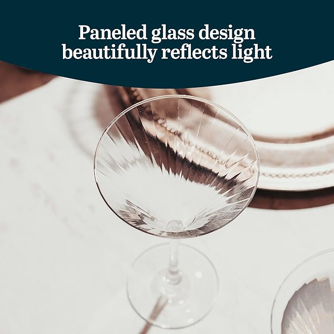 Libbey Paneled Martini Glasses Set of 4, 9.5 Oz Fine Ribbed Modern Martini Glasses, Dishwasher Safe Martini Cocktail Glasses for Cocktail Parties