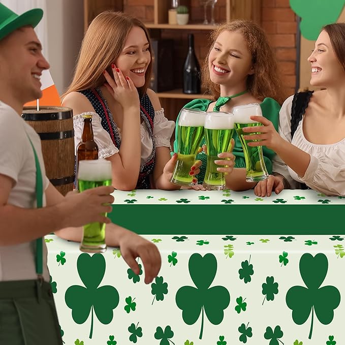 QZYL 3 Pack St Patricks Day Decorations, 108" X 54" St Patricks Day Tablecloth, Disposable Plastic Shamrock Green Tablecloths Grass Table Cover, Irish Holiday Table Cloth for Shamrock Party Supplies