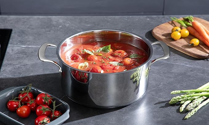 5-Ply 10 Pcs Stainless Steel Cookware Set, Pots and Pans Set, Frying Pans, Saucepans, Saute Pan and Stock Pot, Compatible with All Cooktops