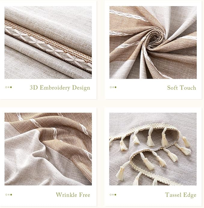 QIANQUHUI Embroidered Tablecloth for Dining Table,Rustic Farmhouse Kitchen Table Cover, Dust Proof Spillproof Soil Resistant Cotton Linen Rectangle Tablecloths（L-Coffee,55x86 inch）