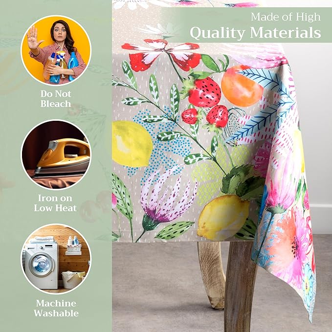 Maison d' Hermine Table Cloth Rectangle Table 100% Cotton 70 x 120 Inches Tablecloth Reusable Decorative for Dining Room Farmhouse Home Valentines Day Decorations Spring Summer - Jardin D'Ete - Fog