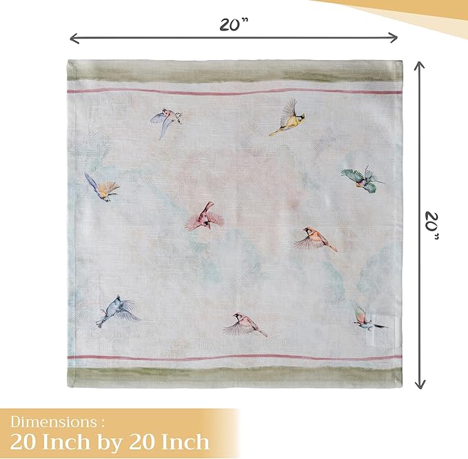 Maison d' Hermine Cloth Napkins Set of 4 100% Cotton Everyday Reusable Square Napkins Cloth Washable Dinner Party Wedding Restaurant Valentines Day Decorations Spring/Summer (Flying Birds, 20" x 20")
