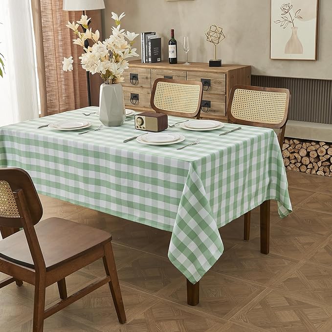 Gingham Tablecloth 55 x 71 Inch – Rectangle Table Cloth, Wrinkle-Resistant Polyester Checkered Tablecloth, Washable Spring Tablecloth for Dining, Camping, Outdoor (Light Green)