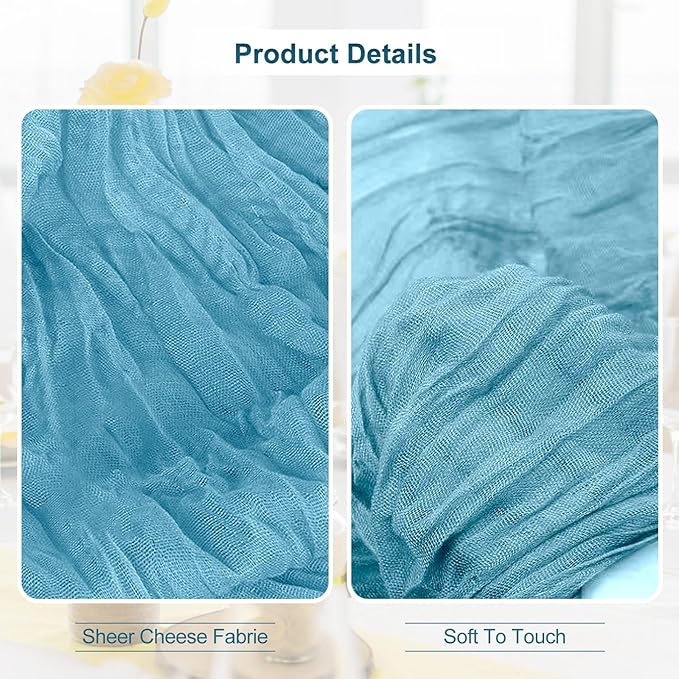 6 Pack Baby Blue Cheesecloth Table Runner 35x120 Inch 10Ft Rustic Gauze Cheese Cloth Table Runner Sheer Cheesecloth Table Runners for Wedding Party Bridal Shower Decoration