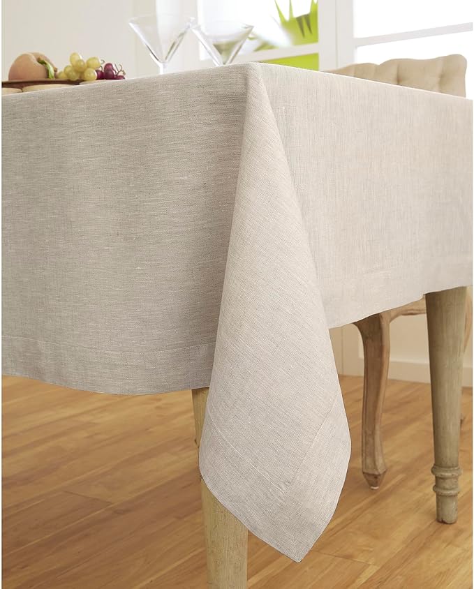Solino Home Linen Tablecloth 60 x 90 Inch - 100% Pure Linen Light Natural Table Cloth for Rectangle Tables - Athena, Machine Washable Tablecloth for Spring, Easter