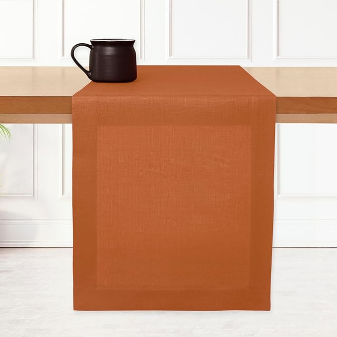 D'Moksha Homes Linen Rust Table Runner 72 Inches Long - 100% Pure Linen 14 x 72 Inch Table Runner for Dining, Spring, Easter - Machine Washable