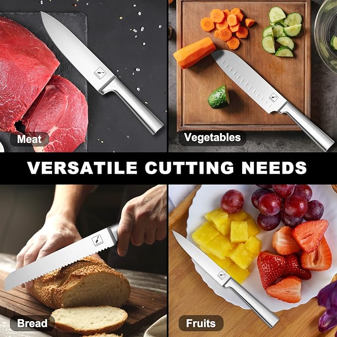 imarku Knife Set - Kitchen Knife Set 15 Pieces Japanese Stainless Steel Knife Block Set with Sharpener - Dishwasher Safe Kitchen's Knives - Ultra Sharp Chef Knife Set for Kitchen