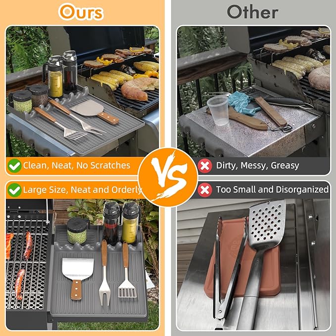 Silicone Griddle Tool Mat Compatible with Blackstone Weber - Flat Top Grill Pellet Smoker Side Shelf Spatula Mat with Drip Pad - Thanksgiving Christmas Gifts for Men BBQ Grilling Accessories (Grey)