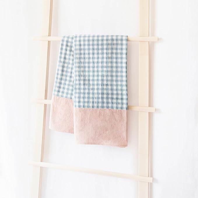MONDAY MOOSE Gingham Checkered Farmhouse Rustic Picnic Style Decoration Rectangle Natural Stonewashed Cotton Tablecloth for Kitchen, Dining Room, Restaurant (55x70 inch, Blue/Clay)