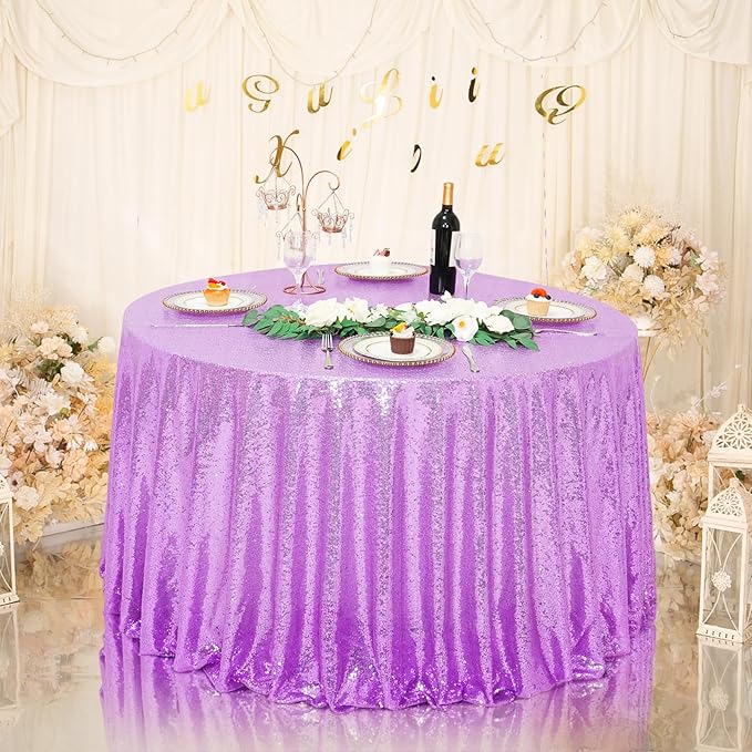 Eternal Beauty Lavender Tablecloth, 120 Inch Round Sequin Tablecloth for Party Cake Dessert Table Exhibition Events