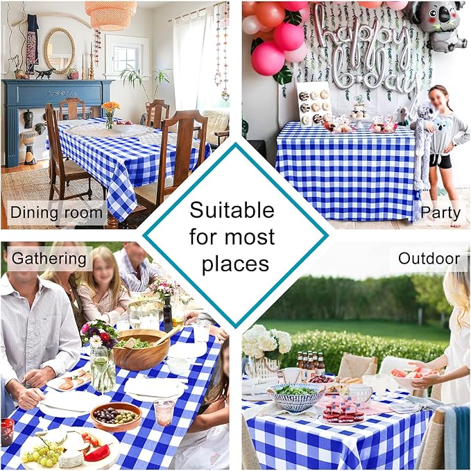 Hiasan Royal Blue Checkered Tablecloth Rectangle - 60 x 84 Inch - Waterproof and Wrinkle Resistant Plaid Table Cloth for Kitchen, Outdoor Picnic