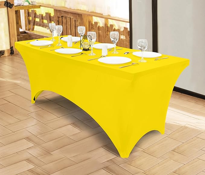 Utopia Kitchen Spandex Tablecloth 1 Pack [6FT, Yellow] Tight, Fitted, Washable and Wrinkle Resistant Stretch Rectangular Patio Table Cover for Event, Wedding, Banquet & Parties [72Lx30Wx30H Inch]