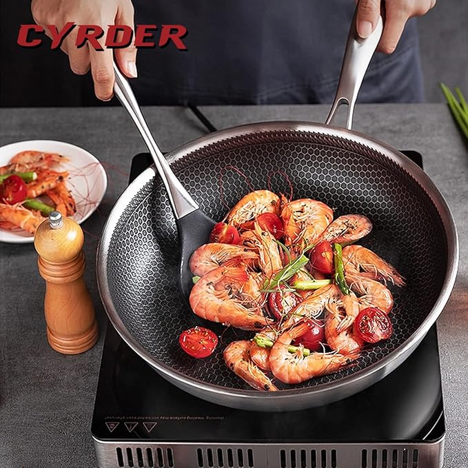Hybrid 13.5Inch Stainless Steel Pan, PFOA Free Non-Stick Wok, Dishwasher Oven Safe, Stay Cool Handle Skillet, Works with Induction Cooktop/Ceramic/Gas/Electric Stove