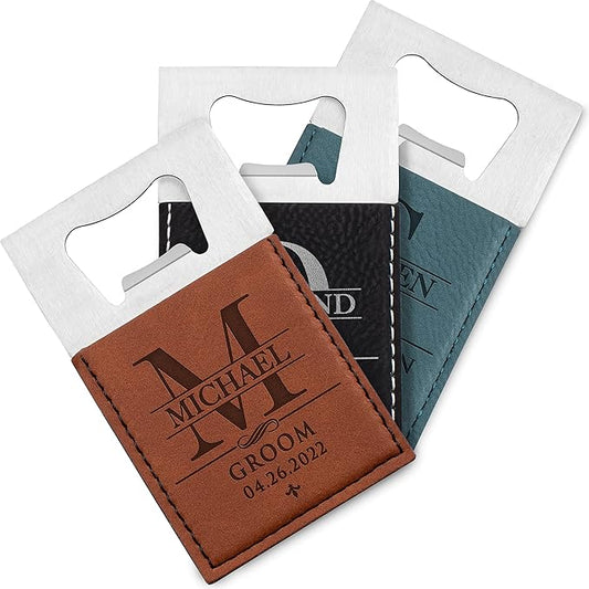 SET OF 6 - Groomsmen Gifts, Personalized Bottle Openers for Groomsman, Best Man, Groom, Custom W/Name - Title - Date, Men Gift Sets - 3 Color Options - Laser Engraved Men Gifts, Bachelor Party Favors