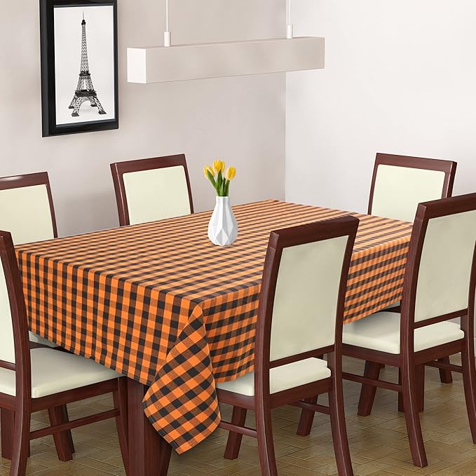 Urban Villa Halloween Tablecloth Buffalo Check Table Cloth Tabletop Cover Kitchen Dining Tablecloth Size- 60"X102"100% Cotton Ideal for Parties Wedding Holiday Dinner Orange/Black Rectangle 8-10 Seats