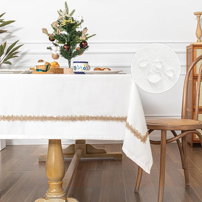 MYSKY HOME Rectangular Table Cloth, 55"X120", Waterproof, Soft Cotton/Polyester Blend, Floral Pattern, 10-12 Seats, Indoor/Outdoor
