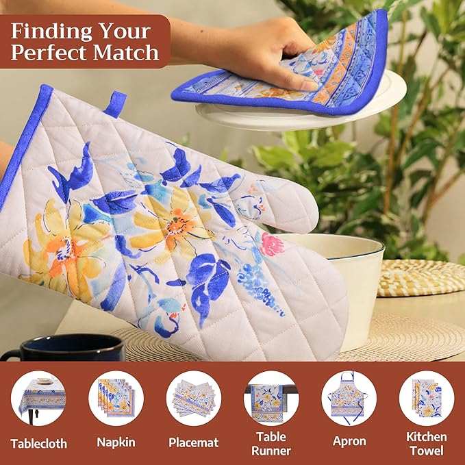 Maison d' Hermine Pot Holders Set 100% Cotton Heat Resistant Potholders 8" x 8" Hot Pads with Loop BBQ, Cooking, Baking, Grilling, Kitchen, Handling Hot Pans Spring/Summer (Pack of 2, Girassol)
