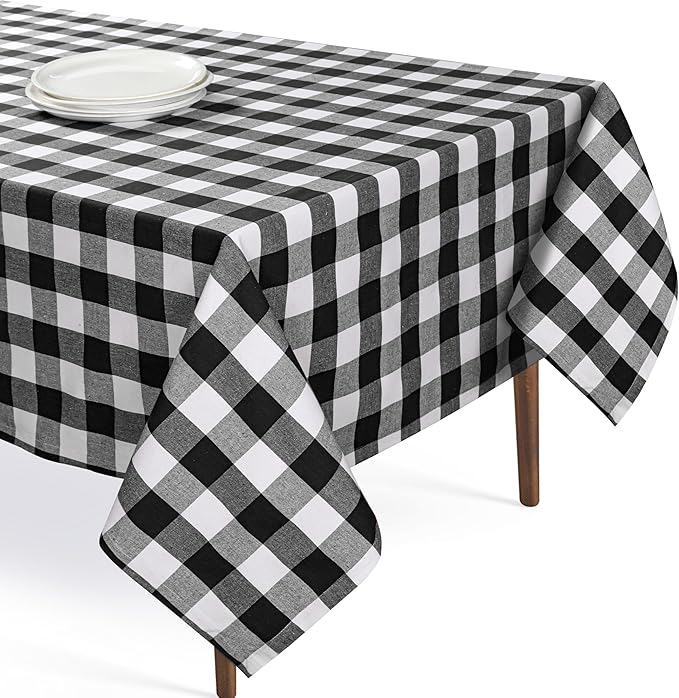 Buffalo Plaid Check 52"x70" Tablecloth 100% Cotton Washable Rustic Rectangle Table Cover Decorative for Gifts, Dining, BBQ, Buffet Parties & Camping - Black